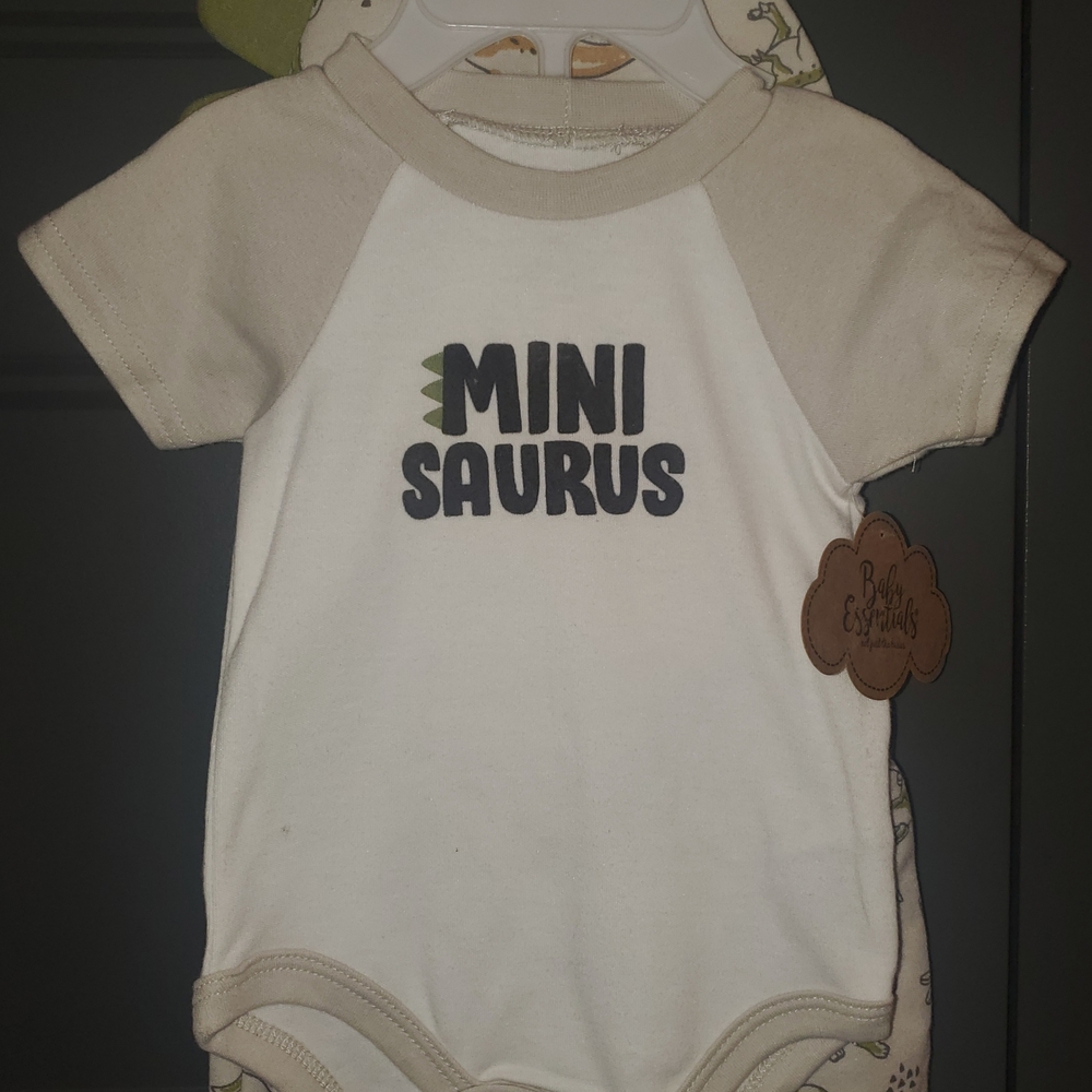 Baby Essentials Cream and Black 'Mini Saurus' 3 Piece Set